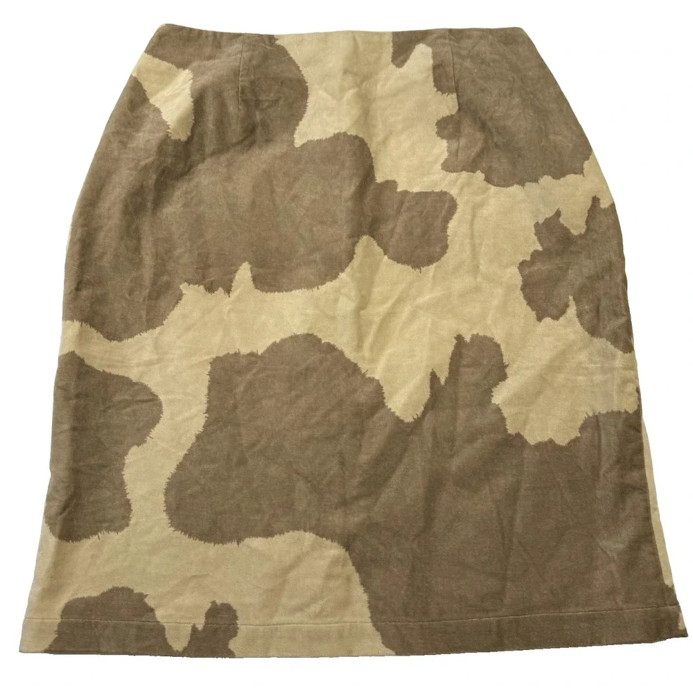 Liz Claiborne Lizsport Skirt Size 14 Faux Suede Cow Camo Patchwork Western Boho